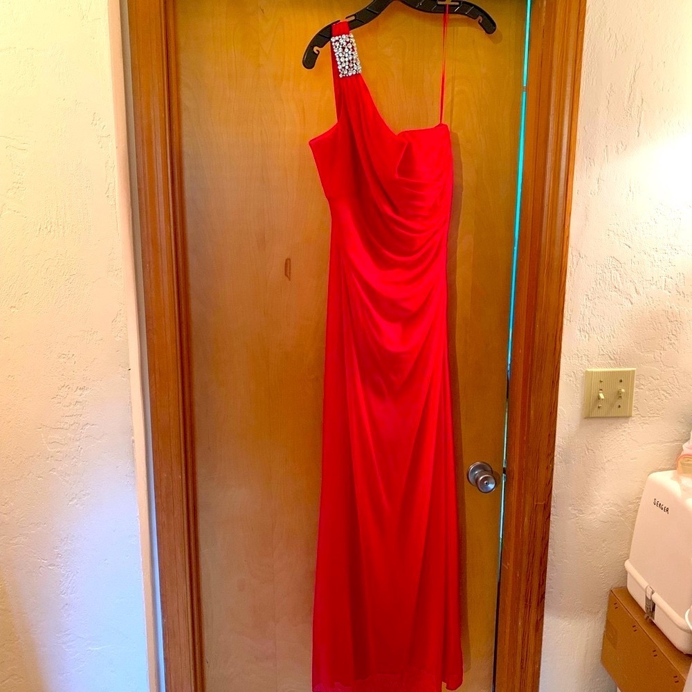 Alex Evenings. Cherry Red, One shoulder evening gown. Size 12